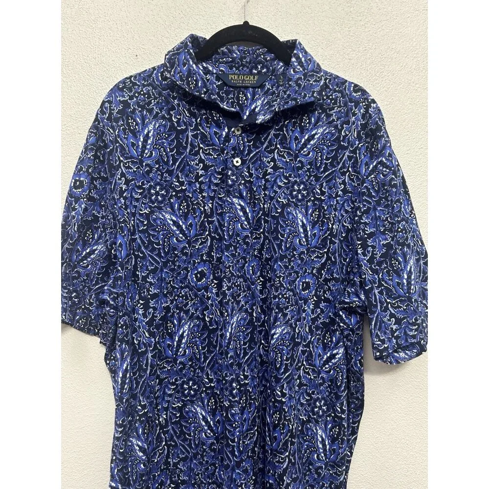 Ralph Lauren Polo Golf Shirt Mens Large Blue Black Floral EUC Preppy Business